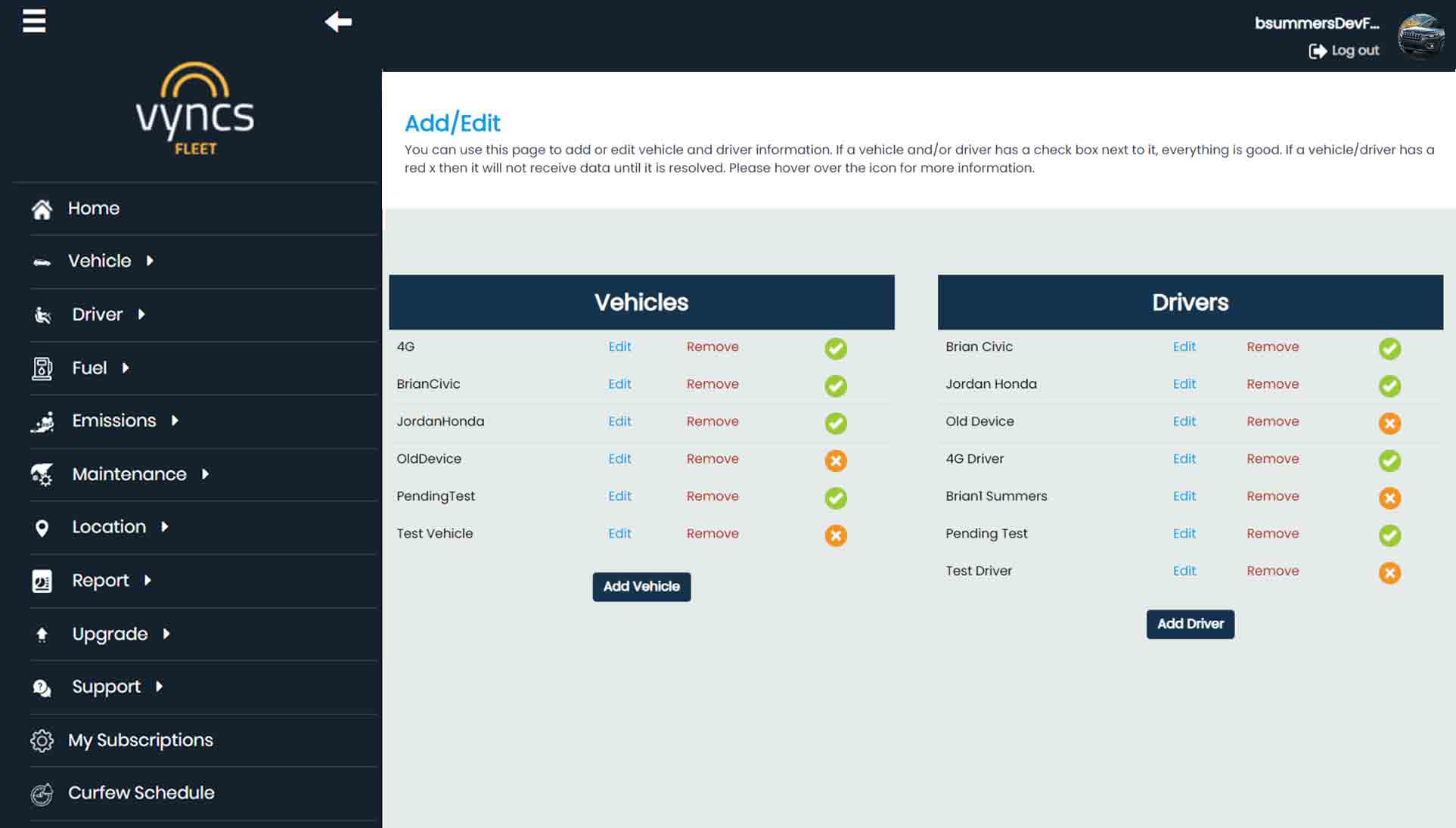 Add/edit vehicles & drivers_vyncs  gps tracker