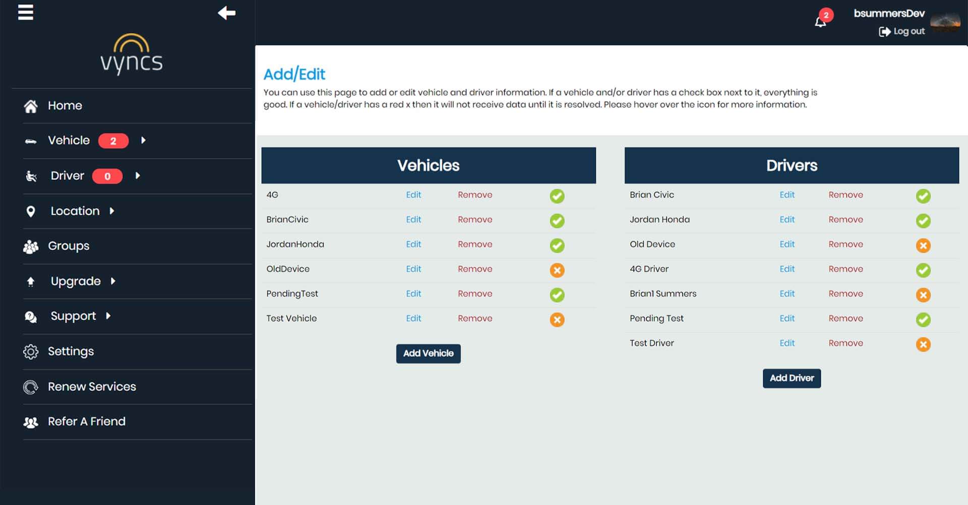 add/edit vehicle & driver_vyncs  gps tracker